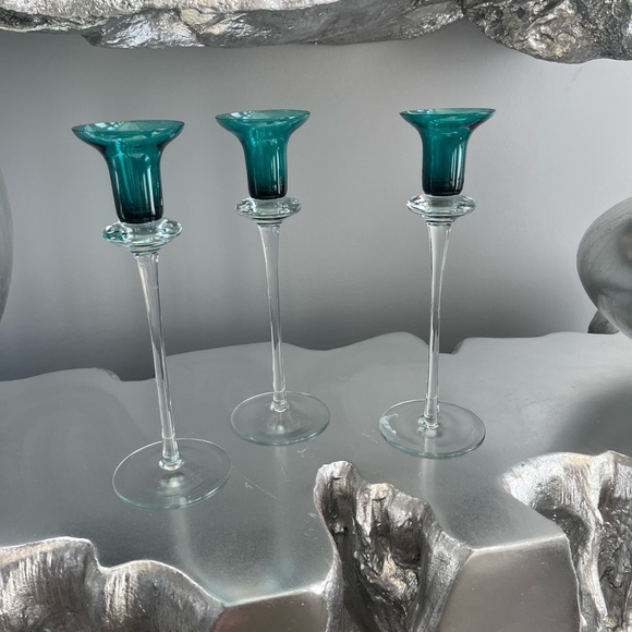 COPY - A set of two 1960s vintage mid century, modern teal blue candle stick ho… - Picture 12 of 12